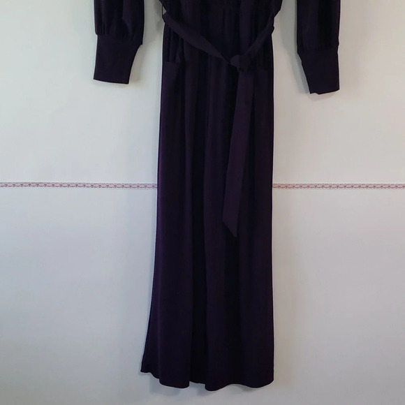 Nikki Poulos Jumpsuit Long Sleeved Pockets Belt Elastic Waist Wine Merlot Small - Picture 3 of 16